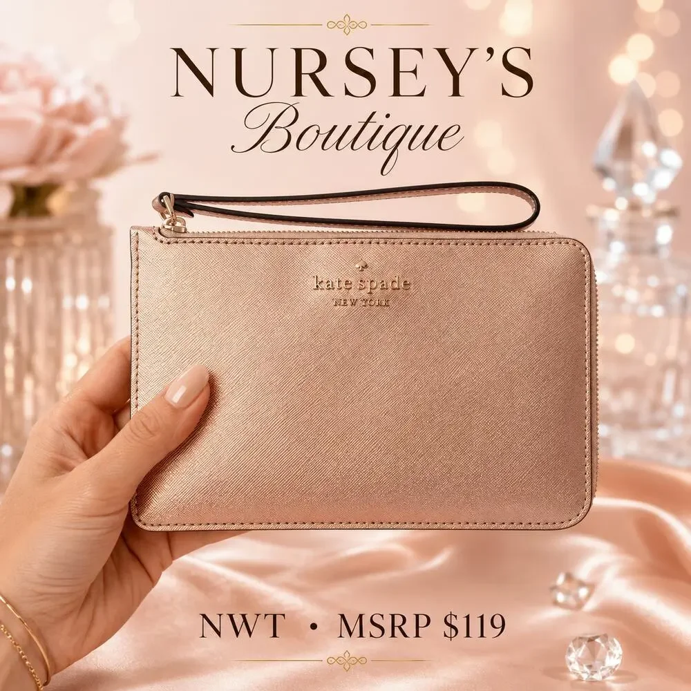 Kate Spade Staci Rose Gold Medium L-Zip Wristlet WLR00134 NWT